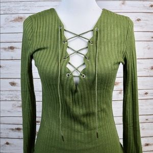 ✨Sexy Green Lace up Long Sleeve Shirt
